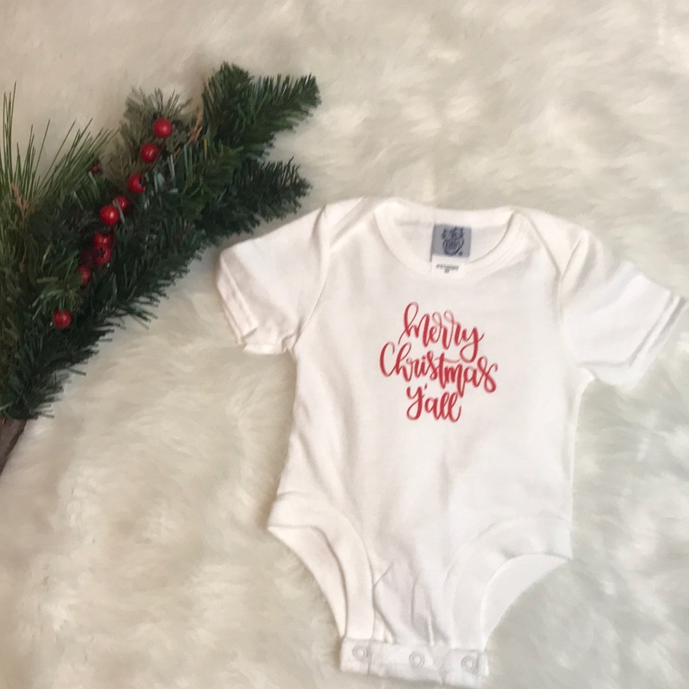Baby One Piece Bodysuit 6M Christmas White & Red